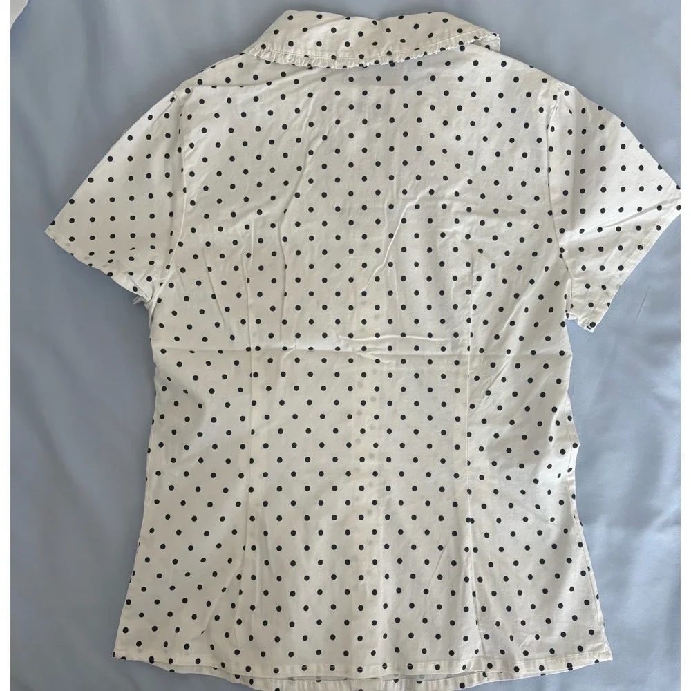Brandy Melville Button Up Shirt Womens One Size White Polka Dot Peter Pan Collar - Picture 3 of 8